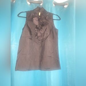 J. Crew Gray Sleeveless Ruffled Blouse with Mandarin Collar